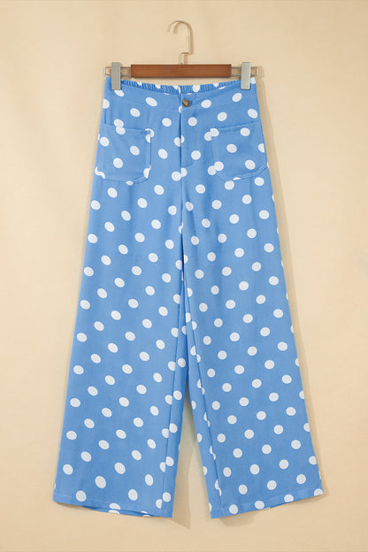 Polka Dot Patch Pocket Straight Leg Pants