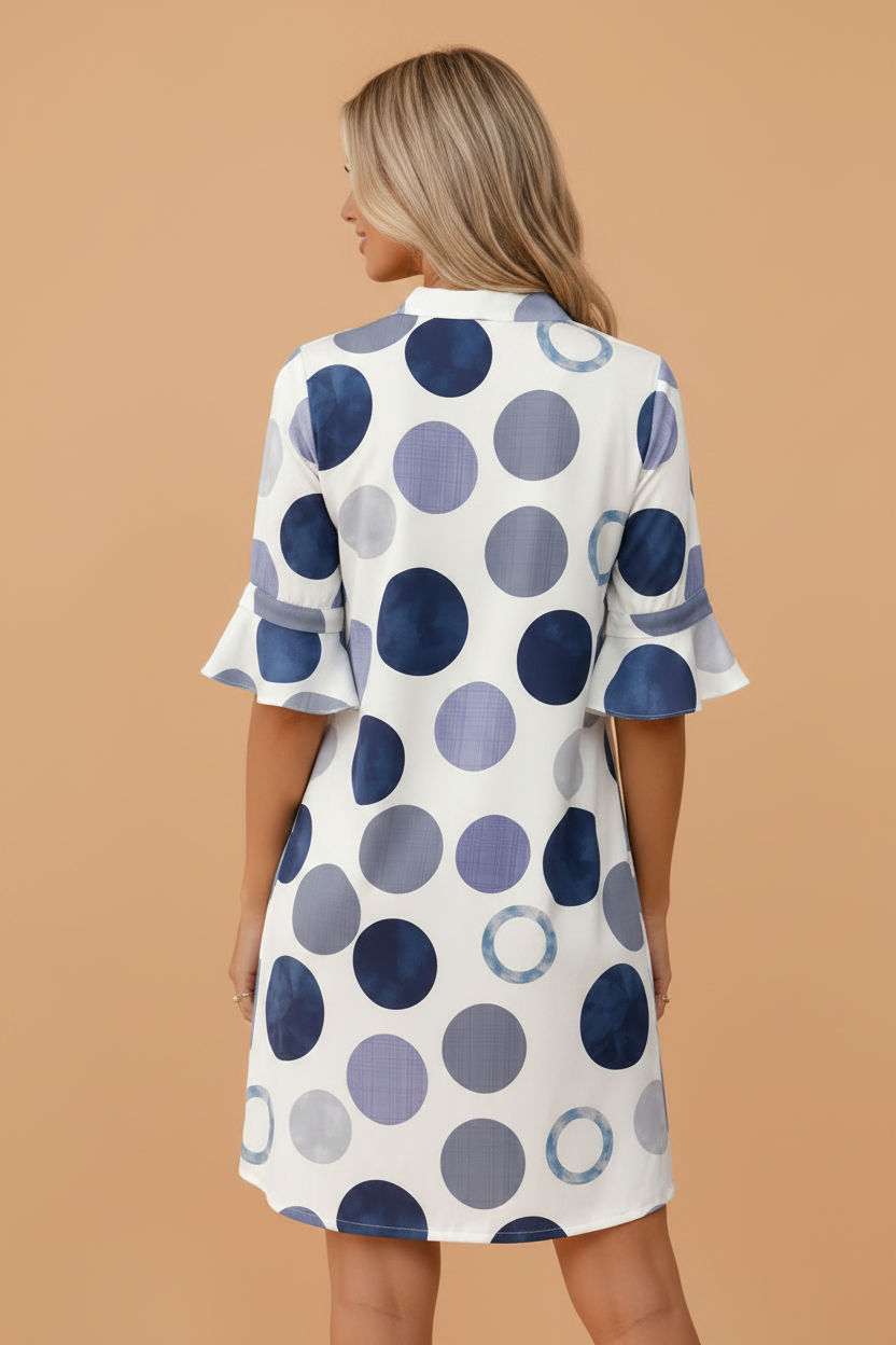 Polka Dot Flounced 3/4 Sleeve Mini Dress