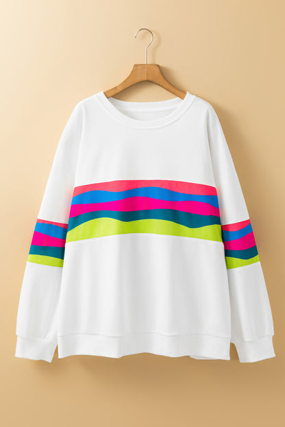 Plus Size Stripe Colorblock Drop Shoulder Sweatshirt