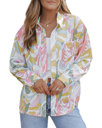 Abstract Button Front Collared Shirt