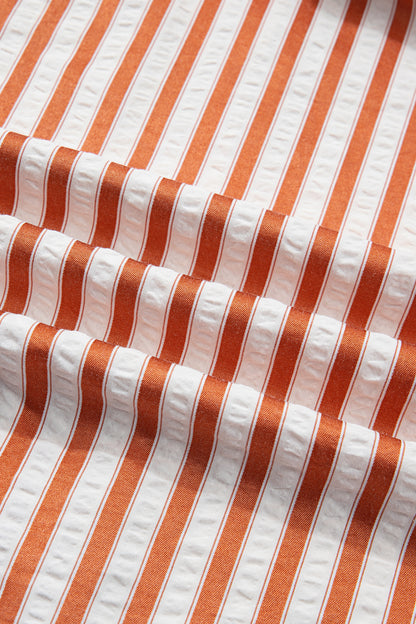 Stripe Pleated Frilled V-Neck Mini Dress