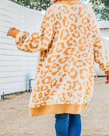 Leopard Fuzzy Open Front Cardigan