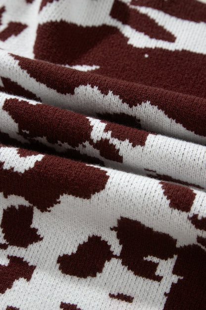 Western Cow Print Ribbed Round Neck Sweater