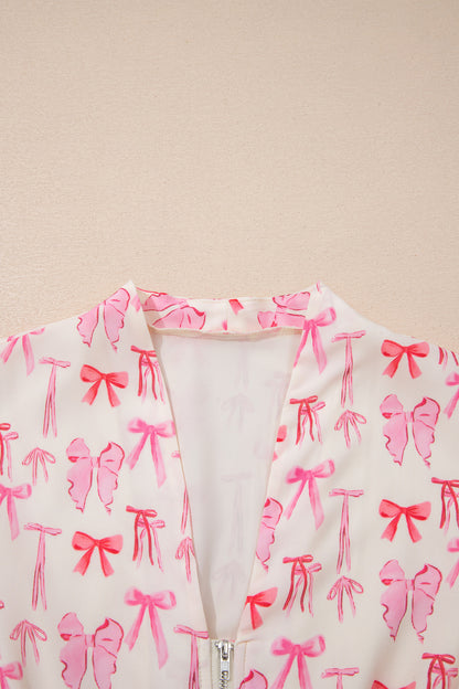 Bow Zip Up Cinched Waist Mini Dress