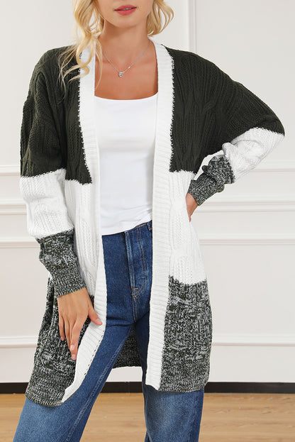 Colorblock Ribbed Trim Cable Cardigan