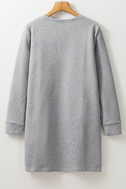 Solid Texture Long Sleeve Dress