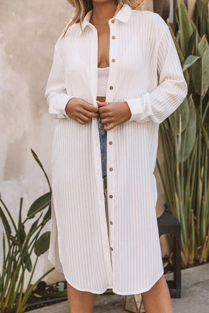 Stripe Crinkle Cover-Up Shirt Dress