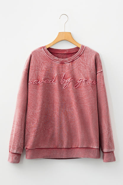 SAVED BY GRACE Embroidered Mineral Wash Sweatshirt