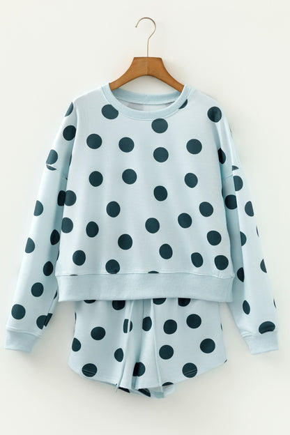 Polka Dot Pullover and Drawstring Shorts Set