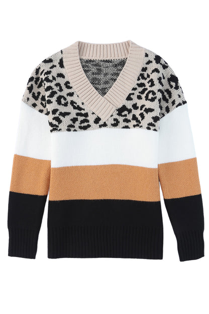 Leopard Colorblock Long Sleeve Sweater