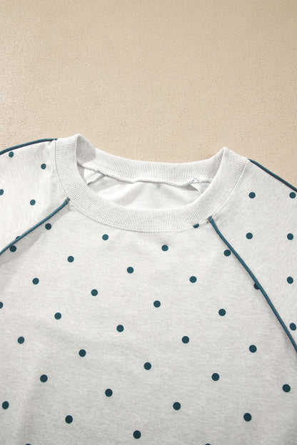 Polka Dot Piping Trim 3/4 Raglan Sleeve Top