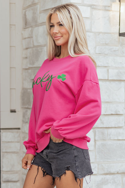 St Patrick Lucky Clover Embroidered Pullover Sweatshirt