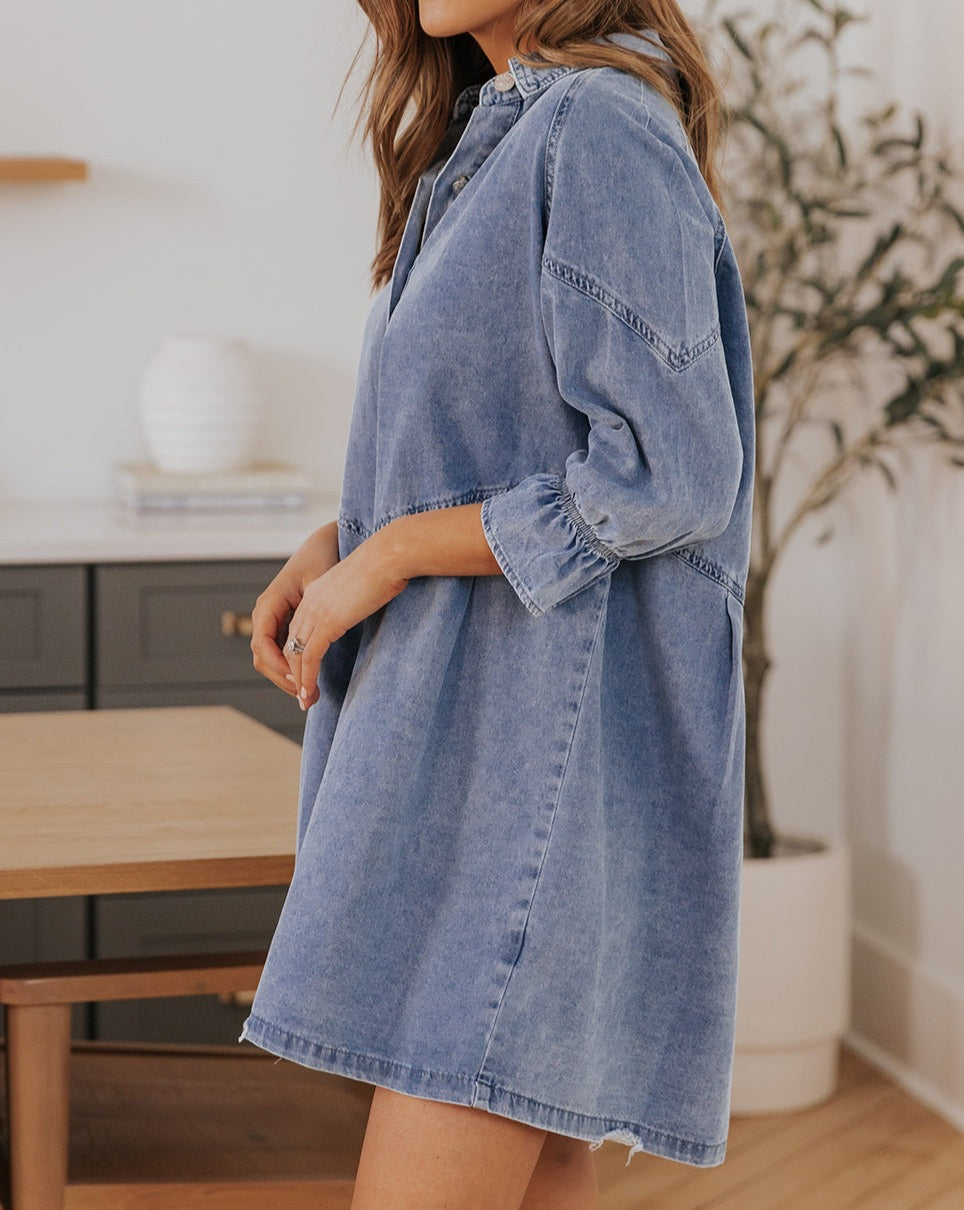 Denim Long Sleeve Mini Dress