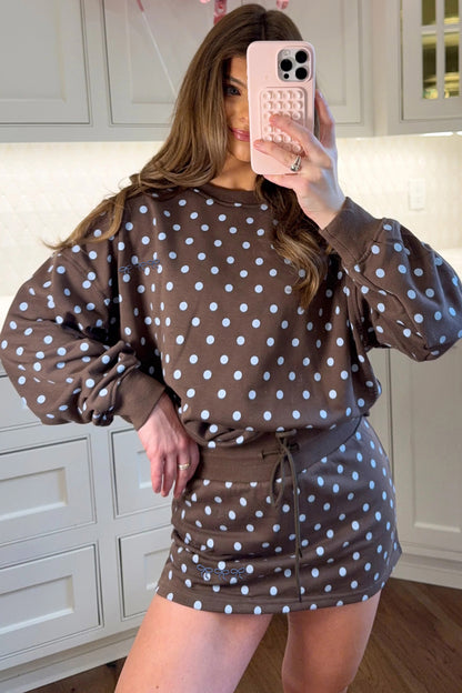 Polka Dot Long Sleeve Pullover & Bow Skort Set