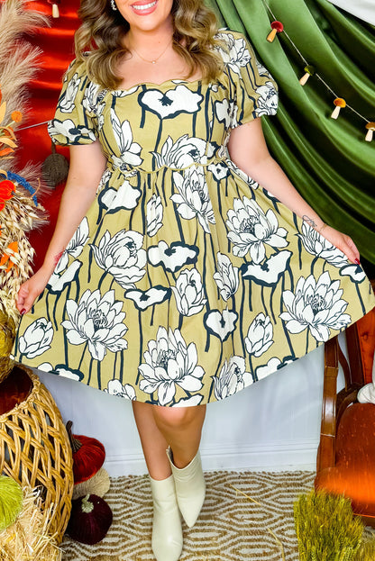 Plus Size Floral Puff Sleeve Dress