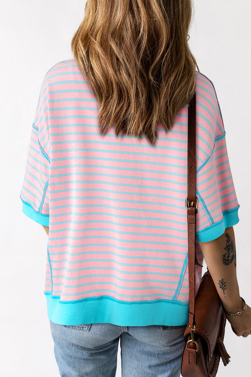 Stripe Contrast Trim Oversized T-Shirt