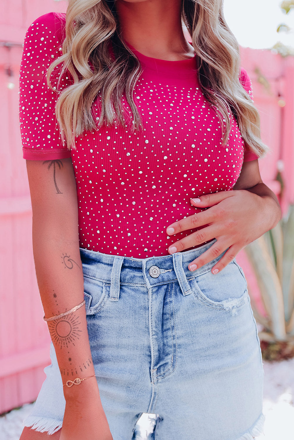 Rhinestone Short Sleeve Bodysuit