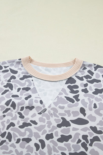 Camo Patchwork Corded Knit Short Sleeve T-Shirt