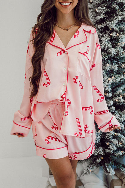 Candy Cane Shirt and Shorts Pajama Set