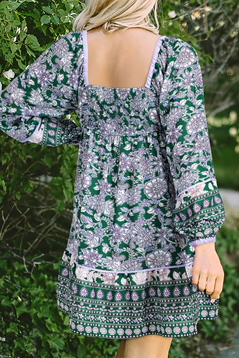 Boho Floral Square Neck Dress