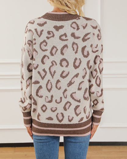 Leopard Ribbed Trim Sweater