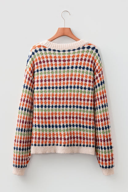 Stripe Dotty Knit Drop Shoulder Sweater