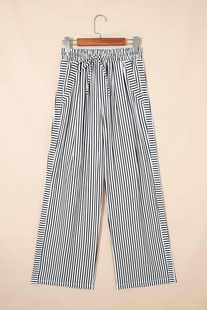 Plus Size Stripe Tie Waist Wide Leg Pants