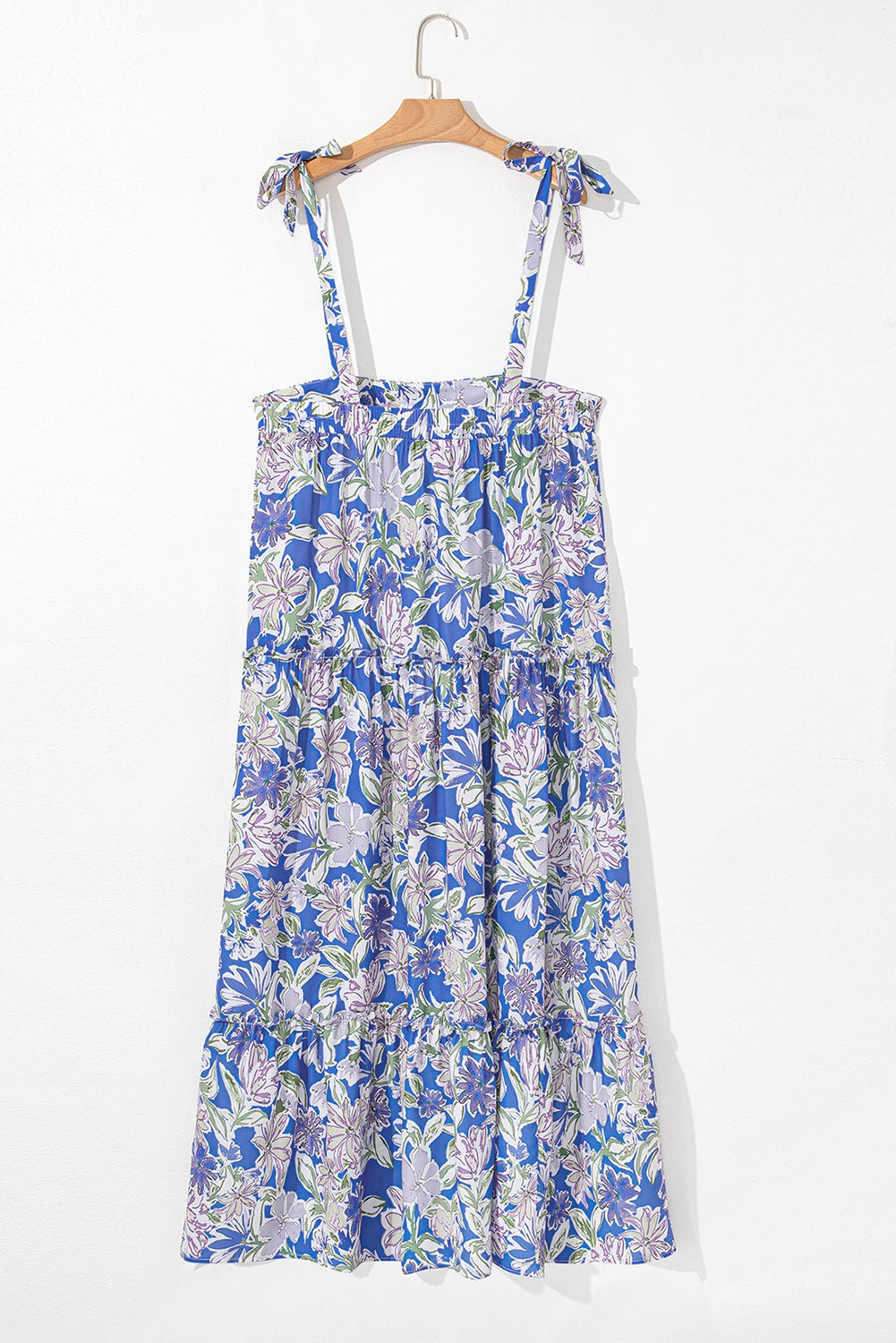 Floral Self-Tie Straps Ruffle Flowy Maxi Dress