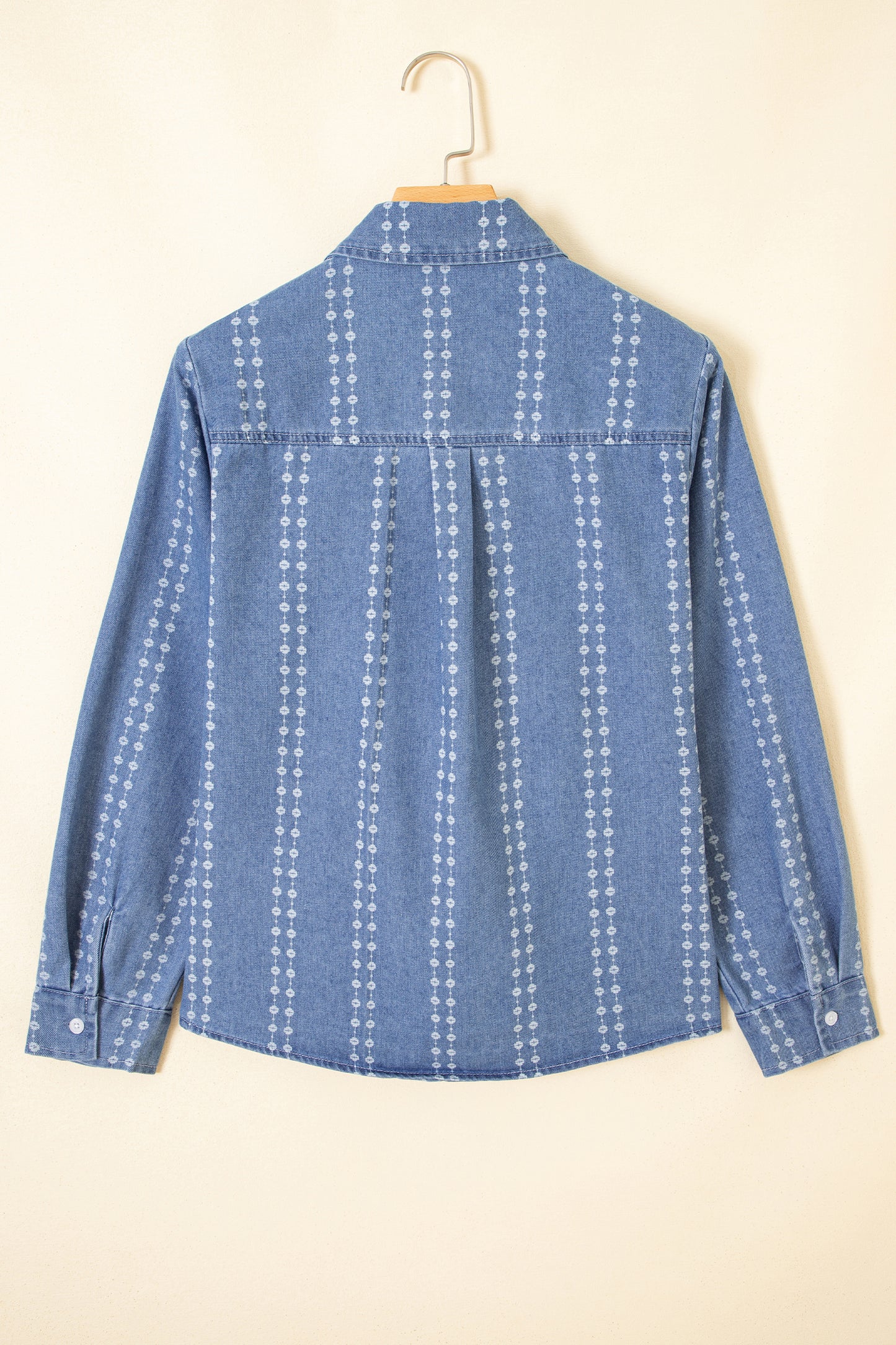 Floral Stripe Denim Buttoned Long Sleeve Shirt