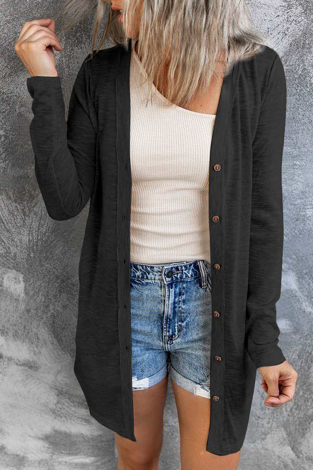 Button Front V-Neck Cardigan