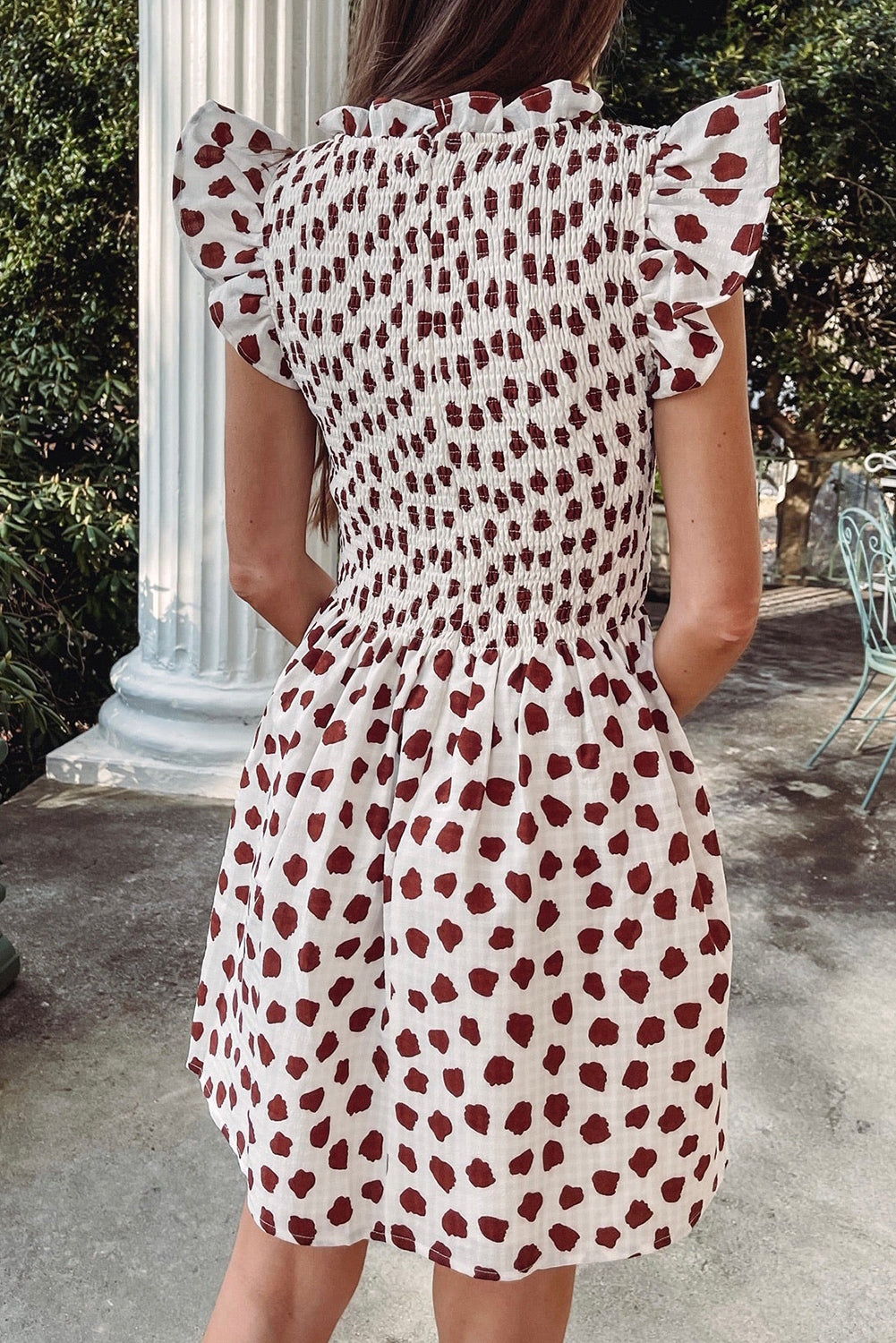 Abstract Dotted Flutter Sleeve Dress