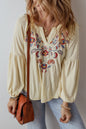 Floral Paisley Embroidered V-Neck Blouse