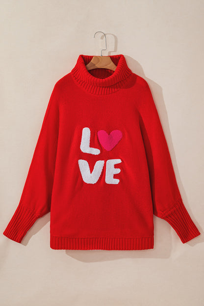 Love Embroidered Turtleneck Sweater