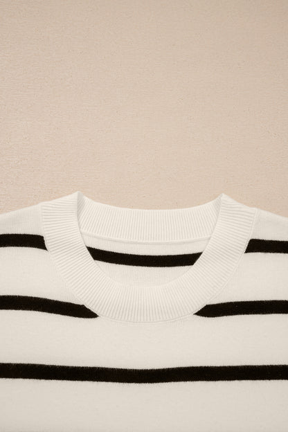 Stripe Side Slit Short Sleeve Sweater Tee
