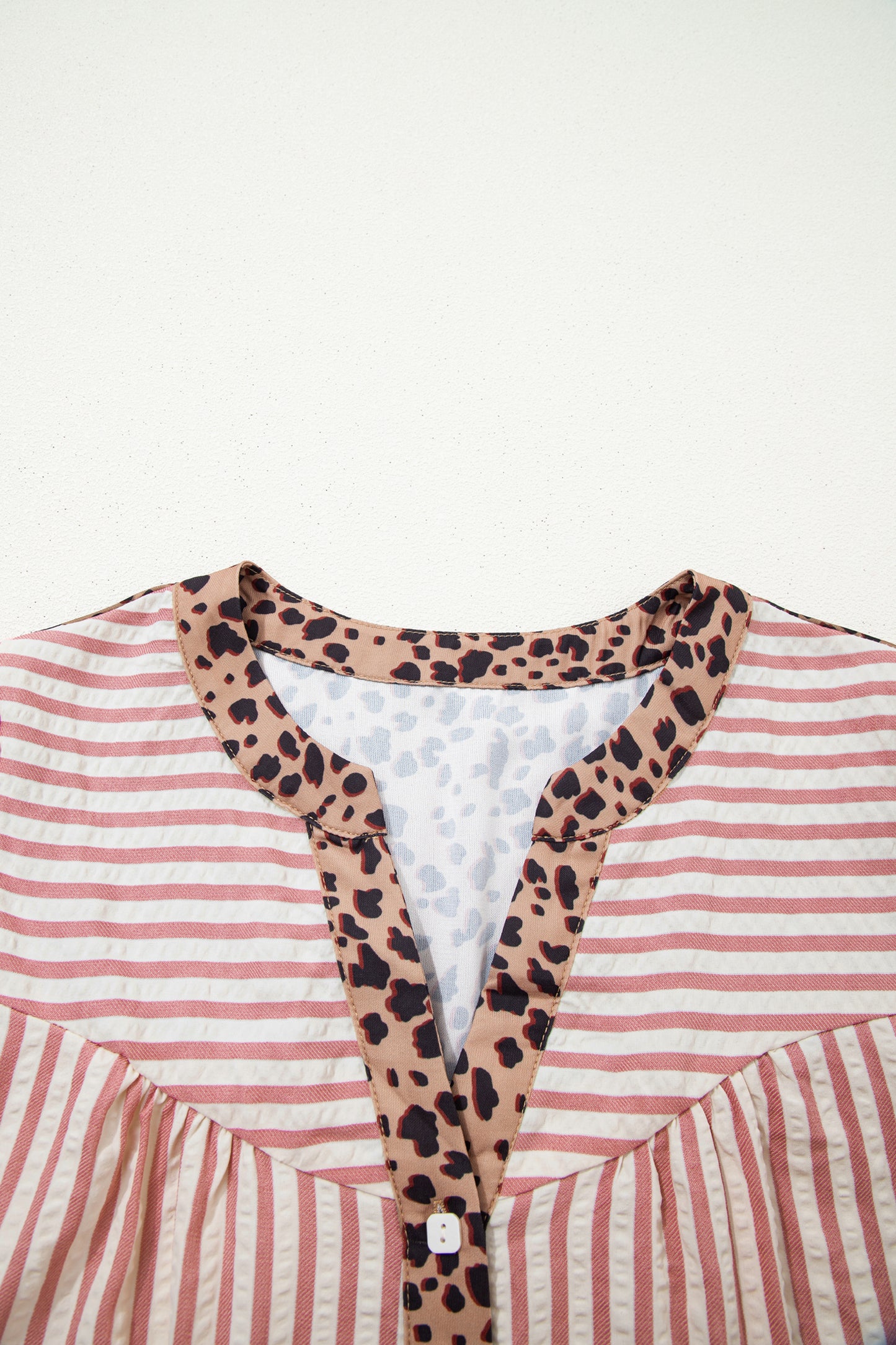 Stripe Leopard Trim 3/4 Sleeve Shirt Dress
