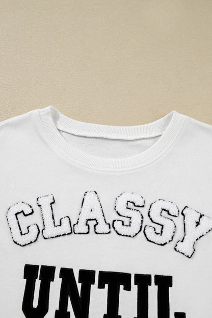 CLASSY UNTIL KICKOFF Letter Patch Loose Sweatshirt