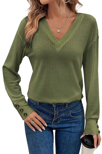 Waffle Buttoned Long Sleeve Top