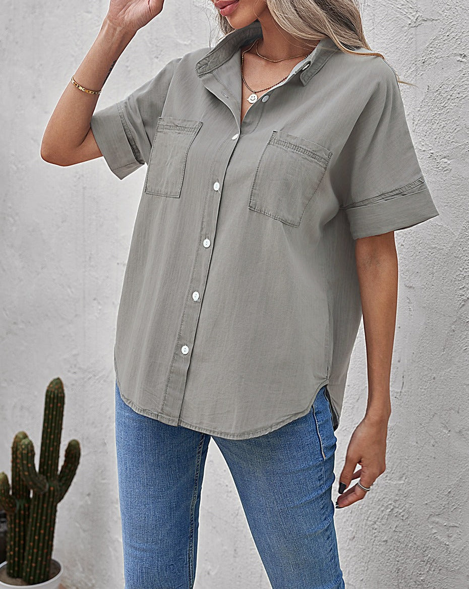 Denim Short Sleeve Buttoned Shirt