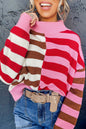 Stripe Colorblock High Neck Sweater