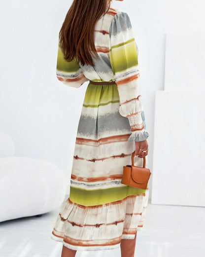 Tie-Dye Stripe Midi Shirt Dress