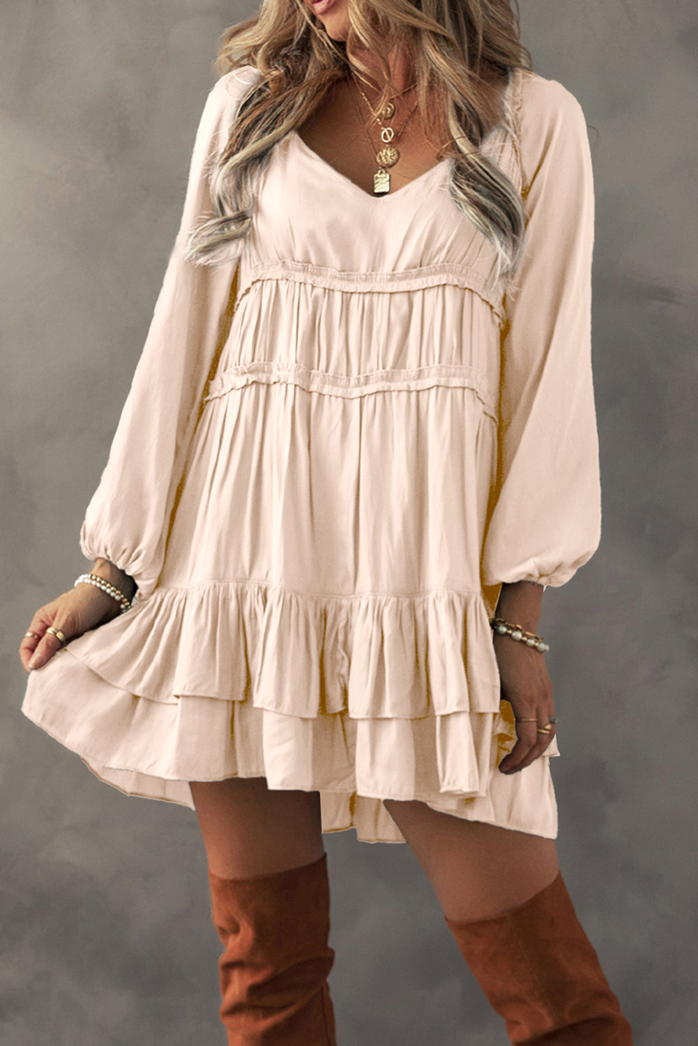 Ruffle Puff Sleeve Mini Dress