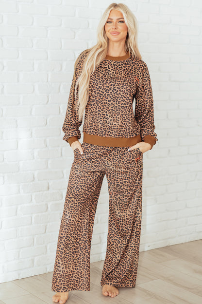Leopard Bow Embroidered Pullover and Pants Set