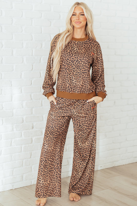 Leopard Bow Embroidered Pullover and Pants Set