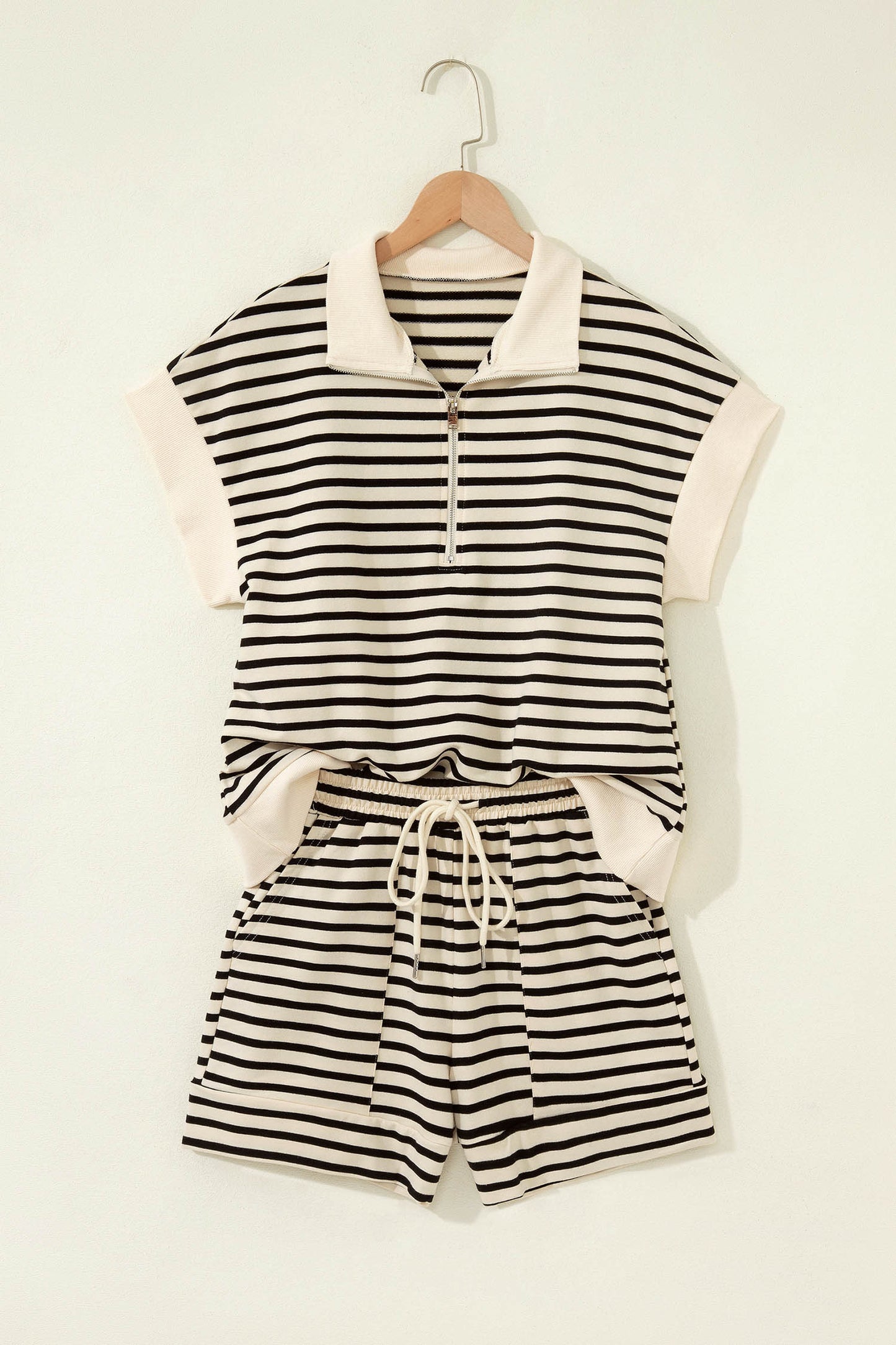 Stripe Colorblock Zip Polo & Drawstring Shorts Set