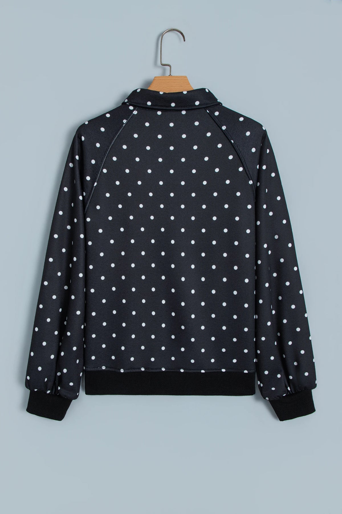 Polka Dot Half Button Collared Long Sleeve Sweatshirt