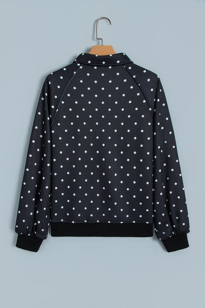 Polka Dot Half Button Collared Long Sleeve Sweatshirt