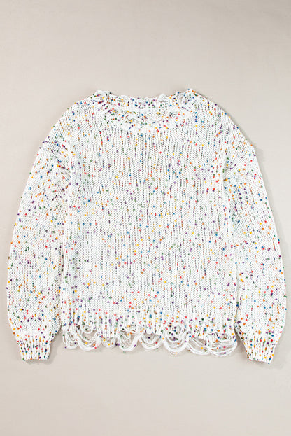 Colorful Confetti Distressed Knit Sweater