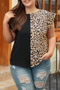 Leopard Colorblock Flutter Sleeve Top Plus Size