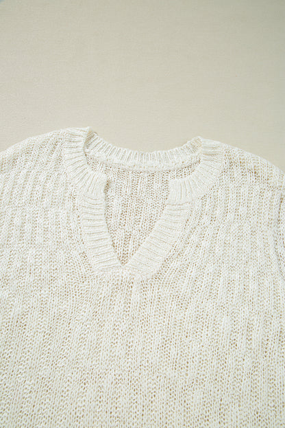 Solid Notched V-Neck Short Sleeve Knit Top