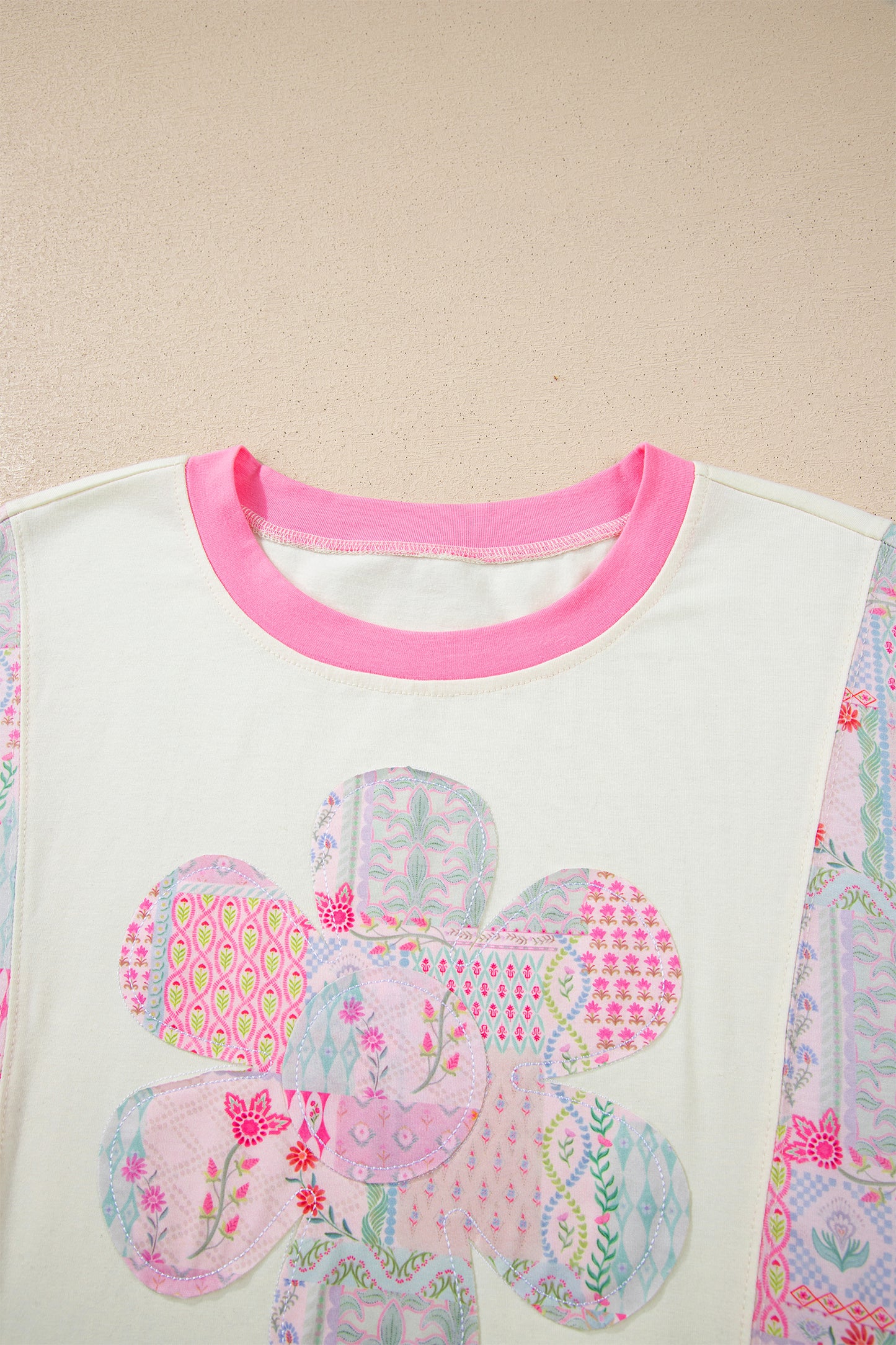 Floral Colorblock Patchwork Short Sleeve Top